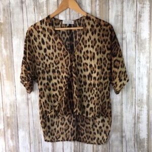 WAYF Cheetah High Low Drop Blouse